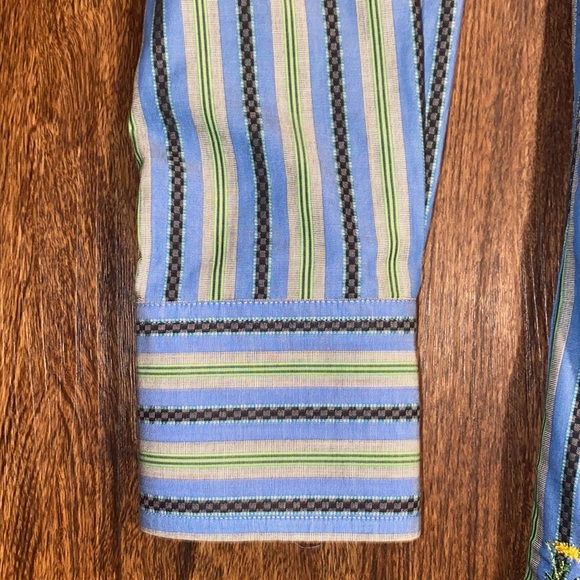 Robert Graham Long Sleeve Blue/Green Pinstriped Embroidered Flower Shirt-Sz M - Picture 8 of 13